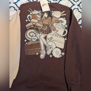 Brown Gibi Graphic Sweatshirt with Anime Design. Size L. NWT